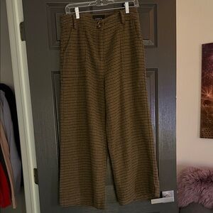 FRNCH Brown Checkered Wide Leg Pants